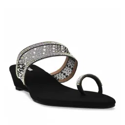 Rocia by Regal Women's Black Toe Ring Wedges image 2