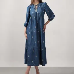 Vero Moda Blue Cotton Fit And Flare Dress-image-46
