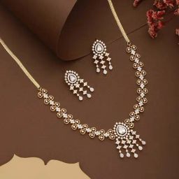 Saraf RS Jewellery Gold Toned AD Studded Minimal Floral Delicate Jewellery Set-picture-11