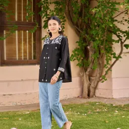 House Of Chikankari Black Cotton Chikankari Shirt image 3