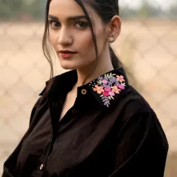 mai india MAI¿India Black Cotton Relaxed Fit Hand Embroidery Shirt image 3