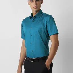Van Heusen Blue Cotton Regular Fit Texture Shirt image 3
