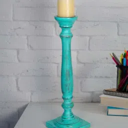 FOS LIGHTING Green Wood Candle Holder without Candle - Set of 1-picture-27