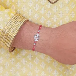Ornate Jewels 925 Silver Rhodium Plated Lotus Thread Rakhi for Brother with Roli Chawal image 3