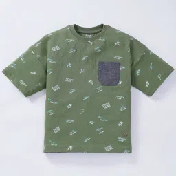 Ed-a-Mamma Kids Green Cotton Printed T-Shirt-image-14