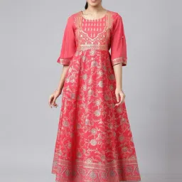 Aurelia Pink Cotton Floral Print Maxi Dress-picture-21