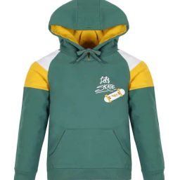 Plum Tree Kids Green & Yellow Cotton Color Block Full Sleeves Hoodie-picture-45