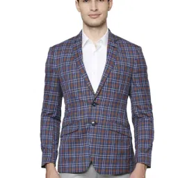 Park Avenue Blue & Red Super Slim Fit Checks Blazer-image-35