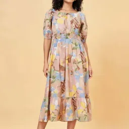 Honey by Pantaloons Beige Cotton Printed A-Line Dress-image-86