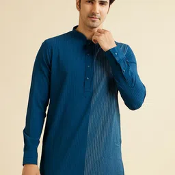 Manyavar Embroidered Mandarin Collar Straight Kurta With Trousers image 4