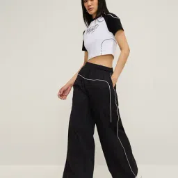 nuon women Nuon by Westside Black Striped High-Rise Track Pants image 3