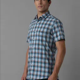 Louis Philippe Sport Blue Cotton Slim Fit Checks Shirt image 3