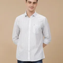 CAVALLO by Linen Club Blue Linen Blend Slim fit Stripes casual shirts-picture-14