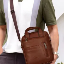 Leather World Tan Solid Medium Crossbody Bag-image-23