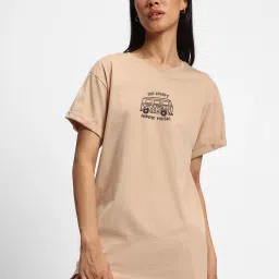 Bewakoof Light Brown Cotton Graphic Print Boyfriend T-Shirt image 3