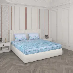 Monte Carlo Blue Cotton 104 TC King Bedsheet with 2 Pillow Covers-image-50