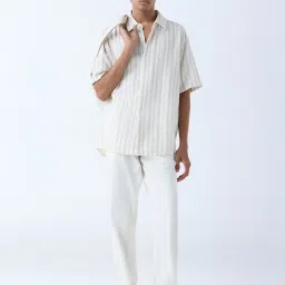ETA by Westside White Stripe Patterned Relaxed-Fit Cotton Shirt image 3
