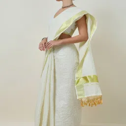 Soch Cream Chequered Saree With Unstitched Blouse image 3