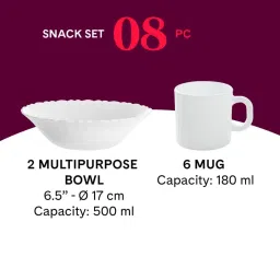 Larah by Borosil White Opalware Snacks Bowls - Set of 8 image 3
