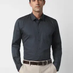 Peter England Navy Slim Fit Printed Shirt-image-64