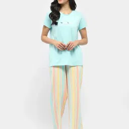 MADAME M Secret Blue & Yellow Graphic Print T-Shirt With Pyjamas-image-23