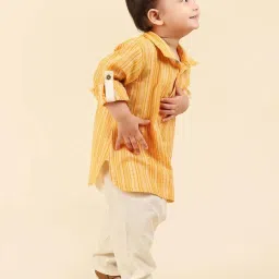 Fabindia Kids Yellow Cotton Embellished Full Sleeves Kurta, Pyjama image 3