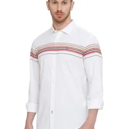 Basics White Cotton Slim Fit Striped Shirt image 3