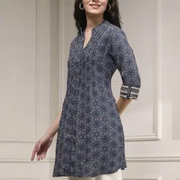 Biba Blue Relaxed Fit Printed Kurti image 3