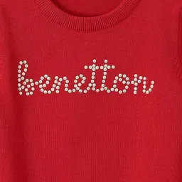 United Colors of Benetton Kids Red Cotton Embellished Full Sleeves Top image 3