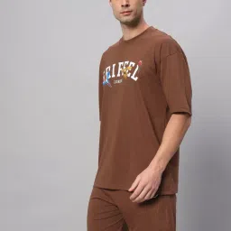 Griffel Brown Cotton Loose Fit Printed Co-Ord Set image 3