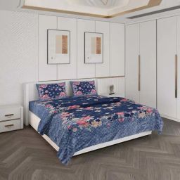 Monte Carlo Navy Polyester Queen Bedsheet with 2 Pillow Covers & Blanket-picture-49