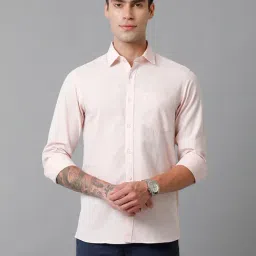 CAVALLO by Linen Club Pink Contemporary Fit Cotton Linen Shirt-picture-34