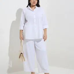Gia by Westside White Crochet-Detailed Cotton-Blend Shirt image 4