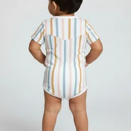 YK Infants Striped Cotton Envelope Neck Short Sleeve Bodysuit image 5