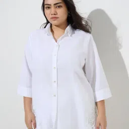 Gia by Westside White Crochet-Detailed Cotton-Blend Shirt-picture-38