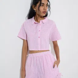 nuon women Nuon by Westside Pink Gingham Checks Design Cotton Shirt image 1