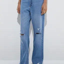 nuon women Nuon by Westside Blue Distressed Relaxed-Fit Mid-Rise Jeans-picture-44
