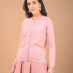 Crimsoune Club Pink Blended Regular Fit Solid Cardigan-image-34