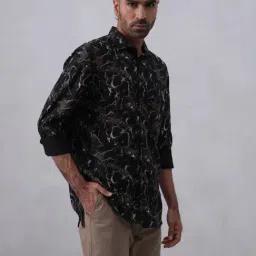 Crimsoune Club Black Viscose Slim Fit Abstract Casual Shirts image 3