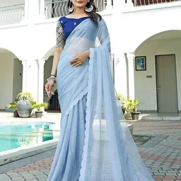 K 5 Fashion Checked Pure Chiffon Saree-picture-28