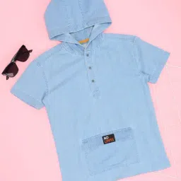 Pantaloons Junior Boys Blue Cotton Solid Hooded T-Shirt-picture-12