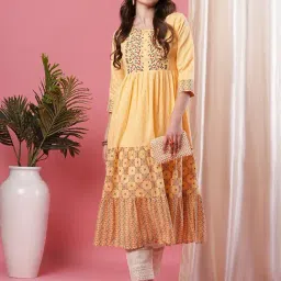 Globus Yellow Cotton Printed Anarkali Kurta-picture-16
