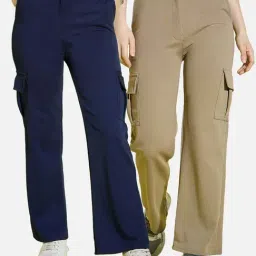 BUYNEWTREND Navy & Beige High rise Cargo (Pack Of 2)-image-45