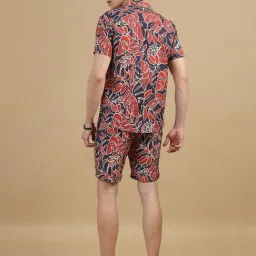 Bushirt Blue & Red Regular Fit Printed Shirt & Shorts Set image 2