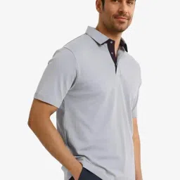 Rare Rabbit Grey Regular Fit Solid Polo T-Shirt image 3