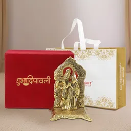 INTERNATIONAL GIFT Gold-Toned God & Goddess Radha Krishna Chowki Religious Idol Showpiece-picture-24