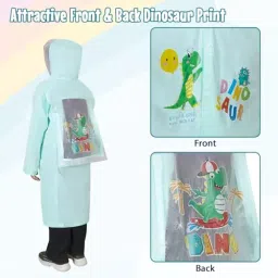 Allextreme Raincoat Aquamarine Color Dino Print Size XL with Hood, School Bag Cover and Carry Pouch for Kids (6-7 Years), ALE-00K image 3