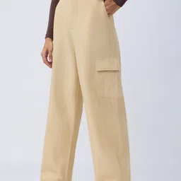 The Souled Store Women Straight Fit High-Rise Cotton Linen Cargos Trousers-image-35