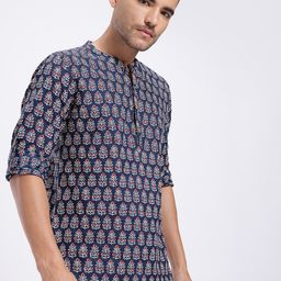 Anouk Rustic Floral Print Pure Cotton Band Collar Roll-Up Sleeves Straight Kurta-picture-4