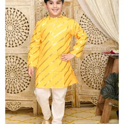 Saka Designs by Sapna Foil Printed Full Sleeves Kurta & Pyjama - Yellow & Gold-picture-11